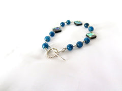 Abalone and Blue Apatite Tennis Bracelet, Artisan Jewelry, Handmade Jewelry, Gemstone Jewelry