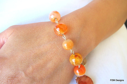 Fire Agate Gemstone Bracelet, Orange Gemstone Stacking Bracelet