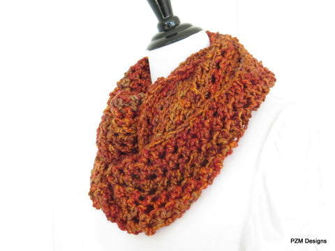 Orange Chunky Crochet Infinity Scarf, Fall Fashion