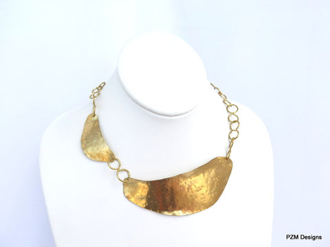 Gold Hammered Brass Collar, Artisan Asymmetric Neck Piece