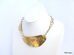 Gold Hammered Brass Collar, Artisan Asymmetric Neck Piece - PZM Designs 