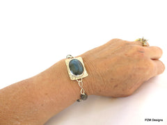 Labradorite silver bracelet, artisan made line bracelet - PZM Designs 