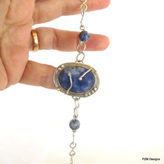 Artisan silver bracelet with deep blue sodalite gemstones - PZM Designs 