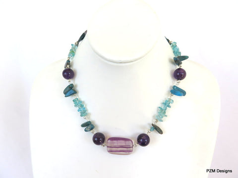 Apatite, Amethyst and Fluorite Beaded Necklace