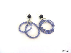 Tanzanite and sapphire hoop earrings set in solid silver - PZM Designs 