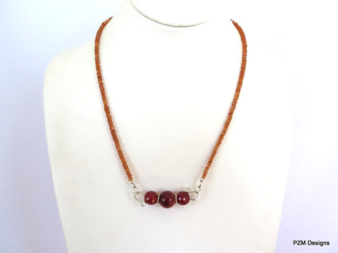 Orange garnet trapeze necklace, spessartite garnet and fire agate gemstone necklace