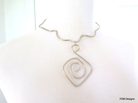 Silver Wire Choker, Artisan Metal Necklace