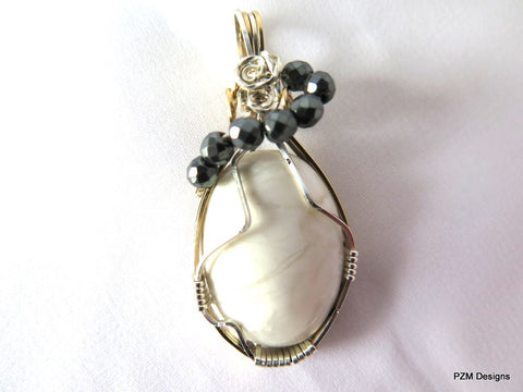 White Howlite Wire Wrapped Pendant, Gift for her