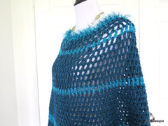 Bright Blue Circle Poncho with Fur Trim - PZM Designs 