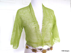Green hand knit silk mohair shrug