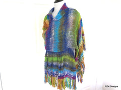 Noro Silk Shawl, Hand Knit Luxury Designer Wrap, Gift for Her - PZM Designs 