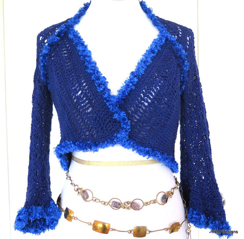 Blue Cotton Crochet Lace Sweater Shrug