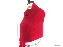 Large Red Knit Shawl, Evening Wrap Gift For Her - PZM Designs 