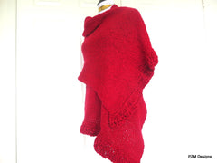 Large Red Knit Shawl, Evening Wrap Gift For Her - PZM Designs 