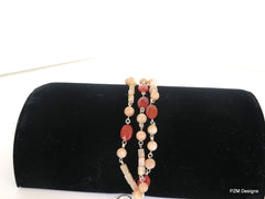 Peach Moonstone and Carnelian 3 Strand Bracelet, Gemstone Multi Strand Bracelet