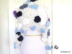Large Crochet White Bridal Shawl with Flower Appliques