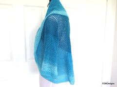 Blue Ombre Circle Shrug, Hand Crochet Plus Size Shrug