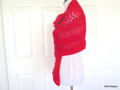 Red Hand Knit Lace Shawl, Red Prayer Shawl, Gift for Her