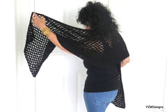Black Fishnet Shawl, Hand Crochet Evening Wrap