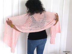 Pink Knit Lace Shawl, Bridal Shawl, Prayer Shawl