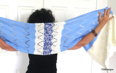Hand Knit Meditation Shawl, Blue and Whte Prayer Shawl, Gift for her