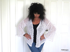 White Crochet Plus Size Sweater with Sequins, Gift for her