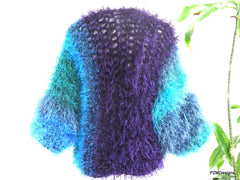 Blue Faux Fur Plus Size Jacket, Multi Color Blue Fur Shrug