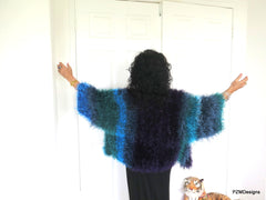 Blue Faux Fur Plus Size Jacket, Multi Color Blue Fur Shrug