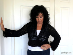 Black Crochet Short Jacket, Hand Crochet Crop Cardigan