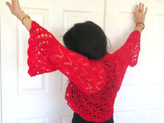 Bright Red Crochet Bolero Sweater Shrug
