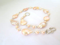 Peach baroque pearl strand, bridal jewelry - PZM Designs 