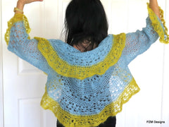 Light Blue Mohair Shrug, Crochet Circle Silk Shrug - PZM Designs 