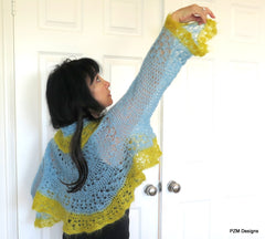 Light Blue Mohair Shrug, Crochet Circle Silk Shrug - PZM Designs 