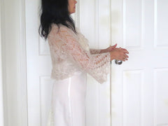 Silk Bridal Shrug, White Silk Mohair Lace Bridal Bolero Shrug - PZM Designs 