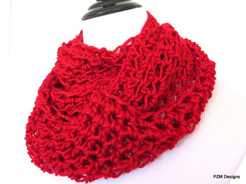 Sparkly Red Infinity Scarf, Gift for Her