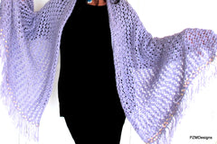 Large Hand Knit Lilac Shawl with Sequins