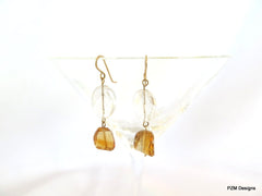 Gold Citrine Drop Earrings, Minimalist jewelry gift for her - PZM Designs 