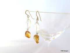 Gold Citrine Drop Earrings, Minimalist jewelry gift for her - PZM Designs 
