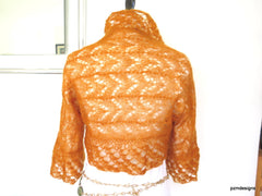 Orange silk shrug, hand knit silk mohair sweater shrug, luxury knitwear - PZM Designs 