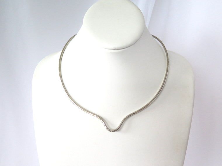 Artisan hammered neck piece, silver pendant slide necklace - PZM Designs 