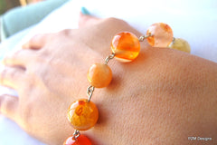Fire Agate Gemstone Bracelet, Orange Gemstone Stacking Bracelet - PZM Designs 