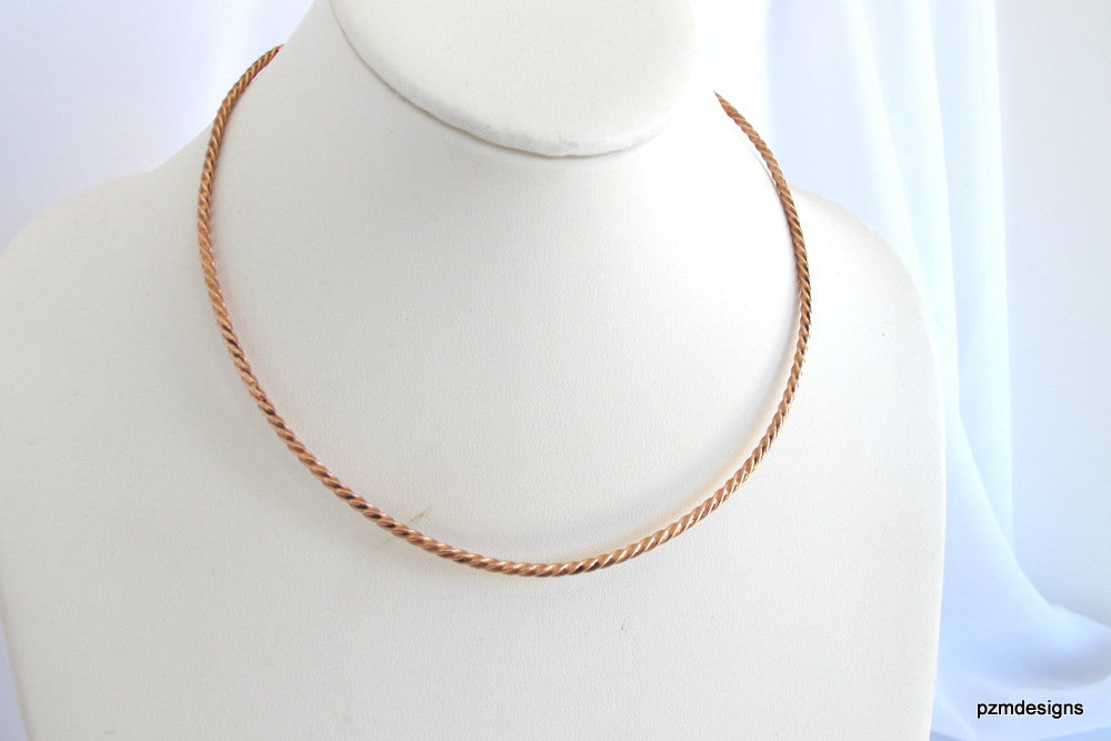 Twisted copper choker, hammered tribal pendant slide, artisan copper necklace - PZM Designs 