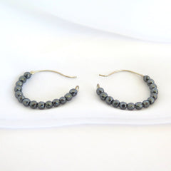 Hematite hoop earrings, gun metal gemstone earrings - PZM Designs 