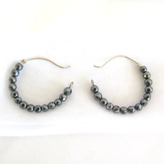 Hematite hoop earrings, gun metal gemstone earrings - PZM Designs 