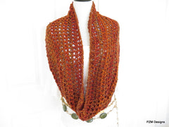 Orange Chunky Crochet Infinity Scarf - PZM Designs 