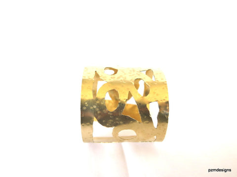 Gold open work cuff, artisan brass armband with cut outs, hammered pierce work brass wrist cuff
