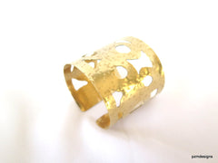 Gold open work cuff, artisan brass armband with cut outs, hammered pierce work brass wrist cuff - PZM Designs 