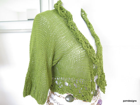 Soft Green Hand Knit Cardigan Shrug.  gift for her