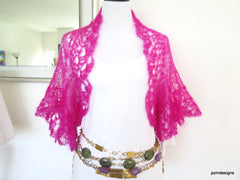 Hot Pink Silk Shrug, Handknit lacy mohair sweater shrug, luxury fashion knitwear - PZM Designs 