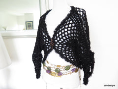 Black Fishnet Crochet Sweater Shrug - PZM Designs 